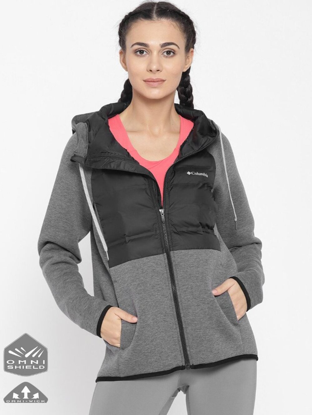 Columbia Women's Grey Melange Northern Comfort Hybrid Puffer Hoodie Size M
